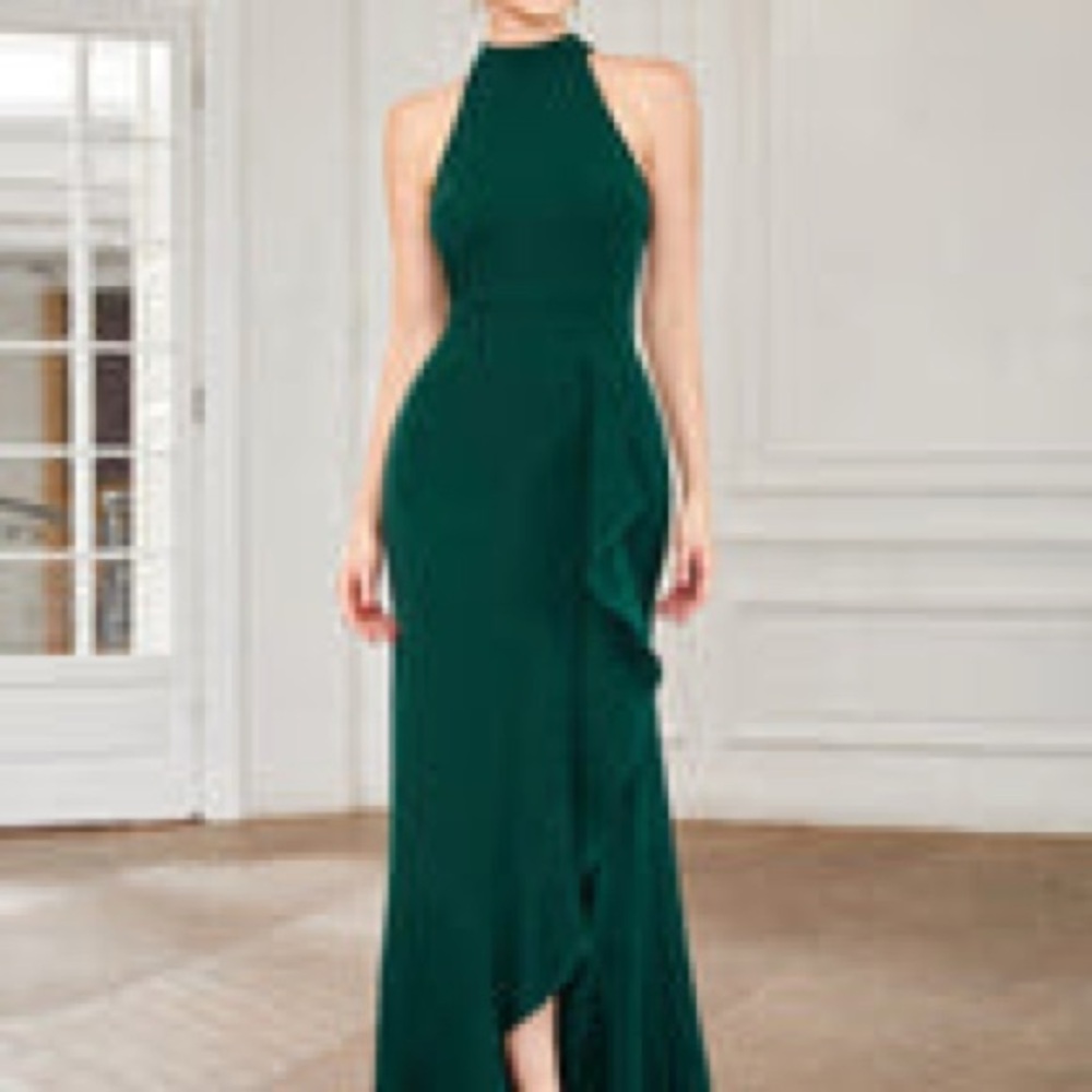 Ever Pretty - Ruffled Front Slit Cinched Waist Halter Evening Gown
Size - XXL